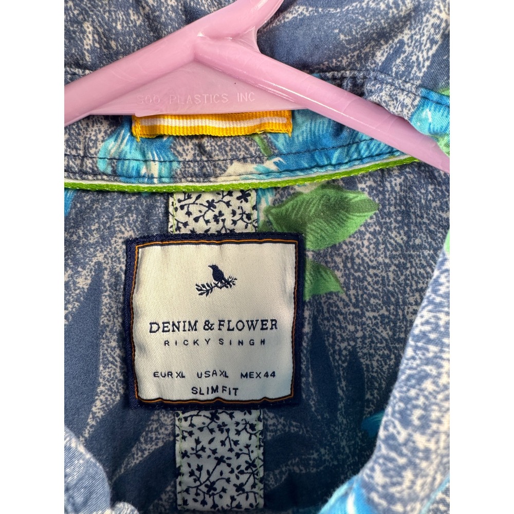 Denim & Flower Ricky Singh Mens XL Slim Fit Hibiscus Floral Button Down Shirt - Picture 2 of 5